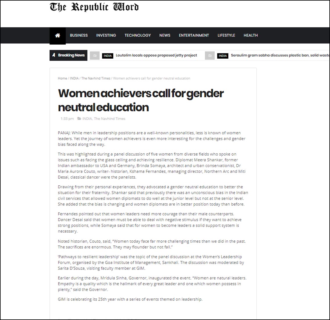 Women achievers call for gender neutral education, The Republic Word - January 2019